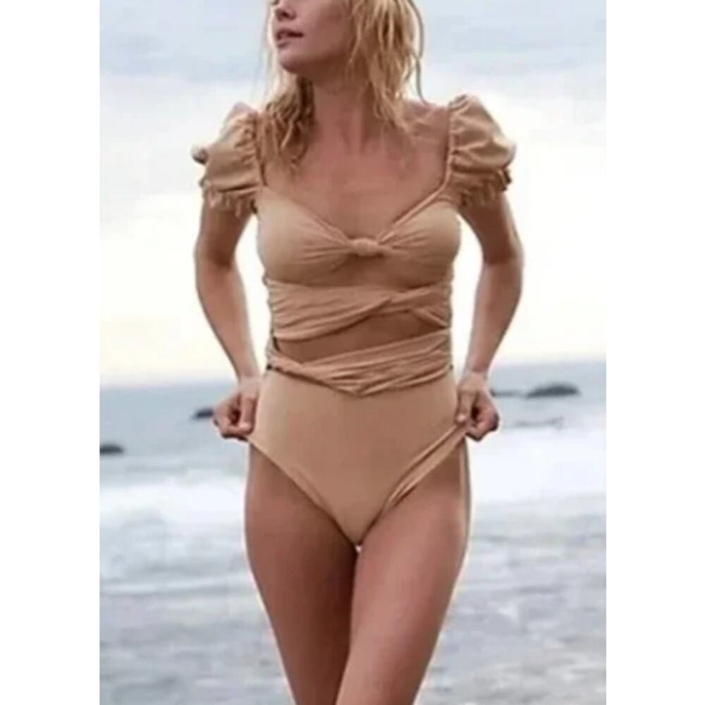Agua Bendita Beige Oria Dust Halter One Piece Swimsuit Size XL
